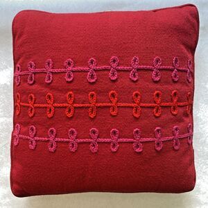 Mid Century Throw Accent Pillow by Lazyback Nettle Creek, Red and Pink with Bows
